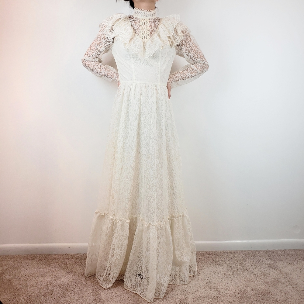 Vintage Candi Jones California Edwardian Lace Wedding Dress est sz 6